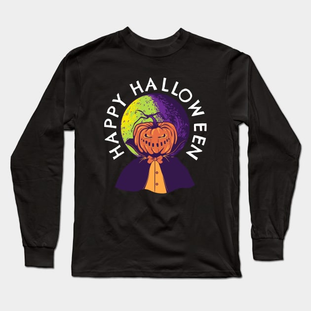 Happy Halloween Pumpkin Full Moon Long Sleeve T-Shirt by PowderShot